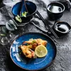 Skålar japansk stil djup blå glasyr keramisk biff platta porslin bordsartiklar middag set efterrätt soppskål te kopp sås maträtt