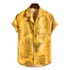 Mäns avslappnade skjortor 2023 Men's Men Hawaiian One Button Leaf Flower Printed Short-Sleeve Beach Bluses Tops Camicias