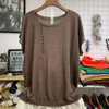 Kvinnors T-skjortor Bomull Linne stickade lätta kvinnor T-shirts Summer Vintage Solid Loose O-Neck Batwing Sleeved Casual Female Pulls Tops