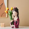 Decoratieve Beeldjes Oud Chinees Meisje Hars Sculptuur Karakter Model Vaas Creatieve Opslag Standbeelden Thuis Woonkamer Desktop Decor