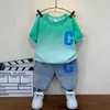Giyim Setleri Çocuk Erkek Giyim Yaz Boy Boy Giyim Kısa Kollu T-Shirt Şort 2 PCCS Pamuk Şort Set Kıyafet 2-12 Yıl T230106