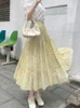 Skirts Summer Fresh Chiffon Floral Long Skirt Fairy Patchwork Sweet A-line Calf Pink Yellow Flowers