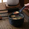 Tigelas tigelas tigela de cerâmica de cerâmica estilo japonês sopa pequena sobremesa retrô com colher de mesa de restaurante especial