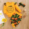 Clothing Sets Born Baby Girls Boys Clothes Letter Long Sleeve Romper Floral Print Pants Hairband Suit Girl Outfit Set Infant