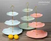 Plates 3pcs Set Embossed Porcelain Red Green Blue 3 Tier Fruit Stand Ceramic Plate For Wedding Party Cake Vintage