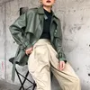 Women's Leather & Faux Spring Autumn Women PU Casual Streetwear Outwear Motorcycle Jacket With Belt Green Biker Coat