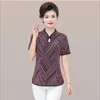 Women's T Shirts Short Sleeve Slim Pullover T-shirt XL-5XL Mother Topps Summer Casual Women Stripe Tee Chinese Style