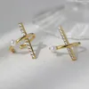 Orecchini a clip vintage stile francese croce perle d'imitazione zircone semplice colore oro 1 pz falso piercing cartilagine gioielli orecchio AE341