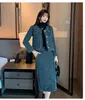 Kobiety elegancki szary płaszcz kolorowy i midi długa spódnica 2 -częściowa sukienka desinger Suit smlxl