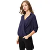 GLO-STORY Frauen 2023 Chiffon Bluse Langarm V-ausschnitt Hemd Herbst Lässige Mode Weiß Chemise Femme 3005