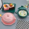 Talerze Ceramiczna zupa zupa nordycka nordycka czysta okrągła z pokrywką miskę Zestaw naczyń stołowych Domowe zapasy kuchenne przybory kuchenne