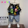 Ensembles de vêtements été garçons t-shirt enfants vêtements bébé tee shorts 2 pcs ensemble mode lettre shorts Streetwear garçons vêtements 2T -12T ans T230106