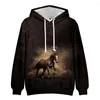 Hoodies masculinos um animal de cavalo em execução 3D Capuz de moletom com capuz casual Harajuku Streetwear Roupas de inverno de alta qualidade