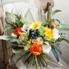 Düğün Çiçekleri Himstory Vintage Doğa Tarzı Buket Gelin Tutucu Buketleri Nedime Aksesuarları için Yapay Silk Güller