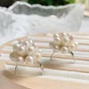 Wedding Rings Elegant Real Natural Freshwater Pearl Bands Silver Color Cluster Flower White Baroque Rice Charm Women