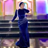 Evening Veet Royal Blue Dresses 2023 Beading Muslim Womens Formal Prom Party Gown Tassel Arabic Vestidos De Novia
