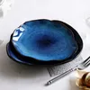 Plates LUOKING Ceramic Salad Plate Irregular Dish Kitchen Supplies European Blue Glaze Pottery Dinner Household Tableware