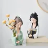 Decoratieve Beeldjes Oud Chinees Meisje Hars Sculptuur Karakter Model Vaas Creatieve Opslag Standbeelden Thuis Woonkamer Desktop Decor