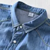 Men's Casual Shirts Retro Denim Men's Long Sleeve Double Chest Pocket Jeans Shirt Slim Fit Blue Tops Cowboy Clothing