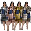 Casual Dresses Zoctuo Dress for Women Sexig Midi Shirt Lapel V Neck Plaid Printing Vestidos fickor Långärmad outfit 2023