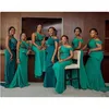 Green Bridemaid Dresses Mermaid One-Shoulder Dresses Bridesmaid Robes Cheap Plus Size Dress Short Sleeve