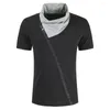 Men's T Shirts Classic Simple Men Casual Short Sleeve Color Block Turtle Neck Buttons T-shirt Slim Fitness Tees Quality