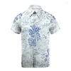 Men's Casual Shirts 2023 Blue Small Leaves 3D Print Custom Man Turn-down Collar Vintage