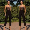 Macacões femininos Rompers Summer Moda Mulheres Black Lace Sleeseless Tops Tops Mumpsuit Ladies Casual Evening Party Long Playsuit