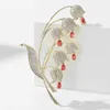 Broszki Suyu luksusowy miedź mikro inkrutaż sześcienne cyrkonia bell Lily z Valley broszka damska biżuteria