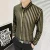 Herrens avslappnade skjortor 2023 British Style Fashion Slim Men's Striped Shirt Business Formal Wear Fit