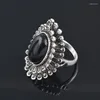 Eheringe Leeker Vintage Schwarz Oval Opal Große Blume Für Frauen Antik Silber Farbe Retro Ring Schmuck 176 LK8