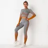 Aktive Sets Plus Größe Yoga Anzüge Gym Set Frauen Nahtlose Sport Enge Hosen Langarm Top 2 Stück Workout Kleidung für