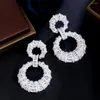 Dangle Earrings CWWZircons White Gold Plated Chunky Long Big Round For Women Luxury CZ Bridal Wedding Jewelry Accessories CZ482