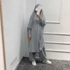 Vêtements ethniques Ramadan Musulman Femmes À Capuche Long Khimar Paryer Vêtement 2 Pièces Ensemble Abaya Jupe Couverture Complète Islamique Jelaba Femme Musulman