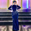 Noite veet vestidos azuis reais 2023 beading muçulmano das mulheres formal vestido de festa de baile borla árabe vestidos de novia