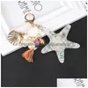 Key Rings Starfish Car Keychains For Girls Women Bag Jewelry Accessories Tassel Conch Shell Pearl Pendant Sea Animal Metal Keyring D Dh4To