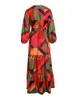 Casual Dresses Geometric Print Lantern Sleeve Maxi Dress V Neck Daily Long