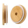 Drinkware Lid Wholesale 70Mm 88Mm Bamboo Cap Reusable Wooden Mason With St Hole Drink Lids Sxa14 Drop Delivery Home Garden Kitchen D Dhkxw