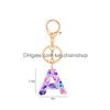 Key Rings Fashion Letter Car Keychain voor vrouwen Men 26 Eerste Engelse woord hanger schattige ringhouder glitter hars acryl ketens Dr Dh92T