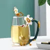 Verres à vin émail cristal verre fleur thé tasse à eau avec couvercle cuillère cuisine ustensiles à boire décoration de la maison coffret cadeau créatif ensemble