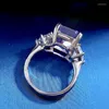 Bröllopsringar Ring 925 Sterling Silver High Carbon 10x12mm Purple Created Diamond Four Prong -inställningar Flower Cut