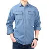 Chemises décontractées pour hommes Chemise de cowboy pour jeunes hommes Printemps Automne Manches longues Denim Coton Rétro Vintage Solide Bleu Vêtements de travail surdimensionnés