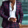 Men's Suits Fashion Red Plaid Wedding Tuxedos Slim Fit Men 2 Pieces Custom Made One Button Peaked Lapel Blazer Masculino Jacket Pant