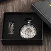 Pocket Watches 2023 Fashion Silver Engraved Hand Wind Mechanical Watch For Men Women Vintage Steampunk Fob Skeleton Male Gift