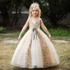 Mädchenkleider für Teenager, Champagner, Spitzen-Blumenkleid für Hochzeit, Party, 4–14 Jahre, Erstkommunion-Kostüm, Kinderfestzug, bodenlange Kleider