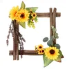 Decorative Flowers Artificial Sunflowers Wreath Square Shape Frame For Front Door Indoor Outdoor Wall Window Wedding Home Decoration