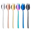 أدوات المائدة مجموعات 6pcs المعجنات الشوك المعدنية التخييم spork تذوق الملاعق البقر الشواء الشواء خادم شاي الشاي