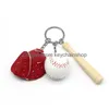 Nyckelringar baseball nyckelringar mini pu läder handskar trä bat sport bilkedja ringhållare mode smycken presentknappar för man droppe dh1hs