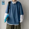 Мужские футболки осень -повседневная футболка с длинным рукавом плюс размер толстовок мужской корейская мода негабаритная одежда синяя фальшивка две футболка 230109