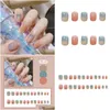 Fałszywe paznokcie 24pcs Fałszywe paznokcie sztuka kryształ sztuczny prasa z galaretką kleju fl er stylowe codziennie wykończone krótkie manicure narzędzie Drop de dhp4m